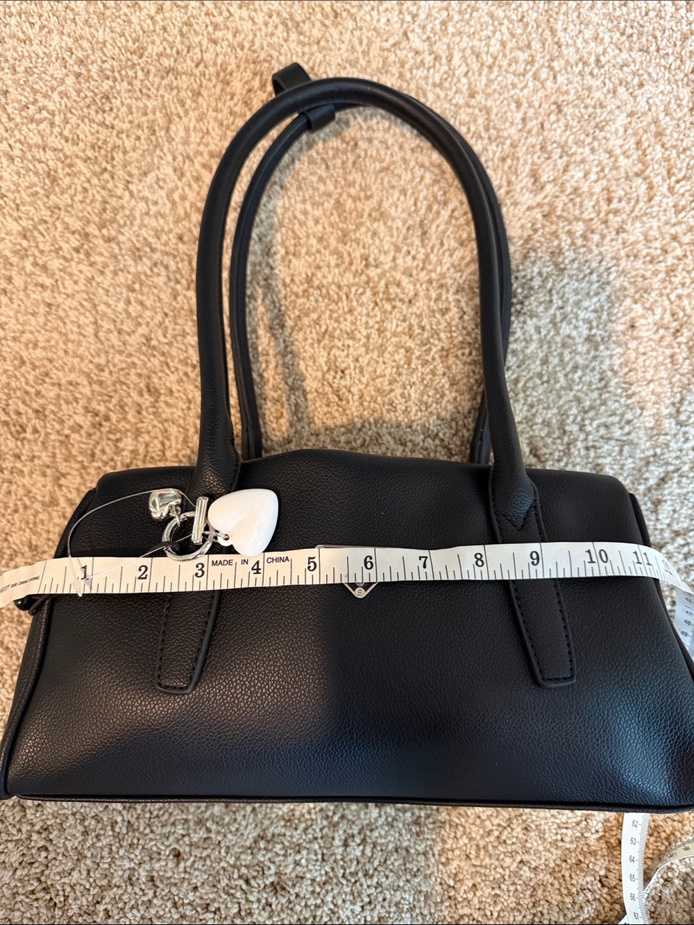 Design Inspired Black Leather Tote Bag With Silver Triangle Logo